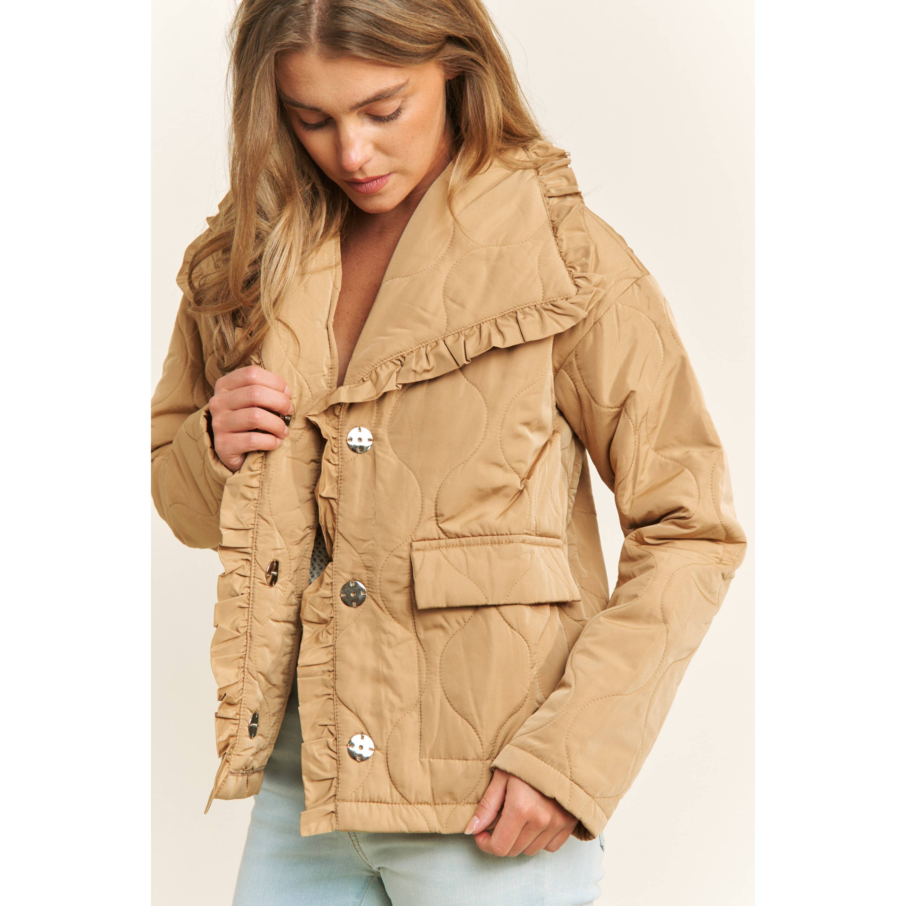 Sweet Generis - Wholesale Jacket - Women's - RUFFLE EDGE DETAIL QUILTED LOOSE FIT JACKET5