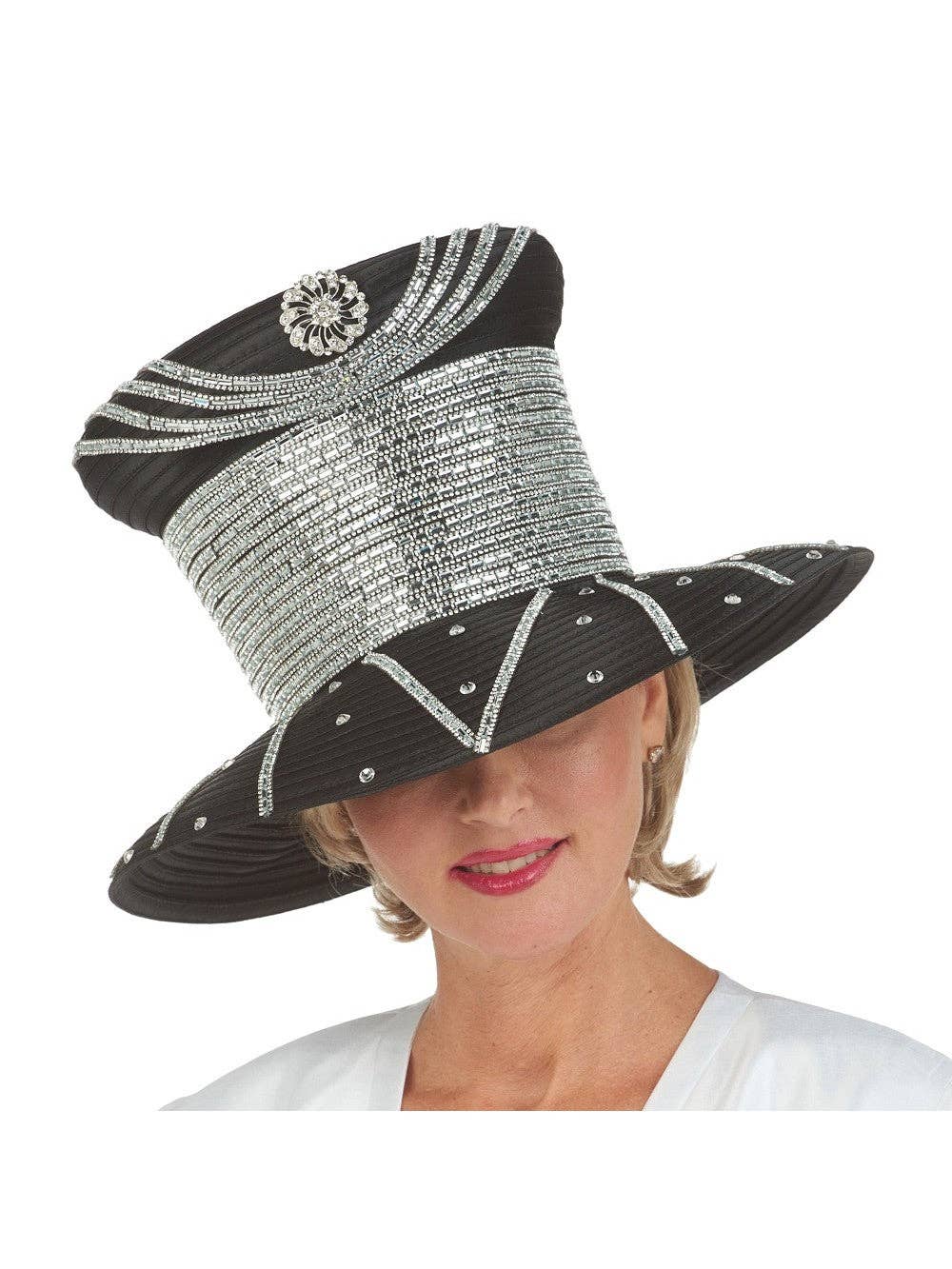 Giovanna – Engroshandel Fascinatorhat - Dame – Hue med høj krone med kraftig stenet mellemkant0