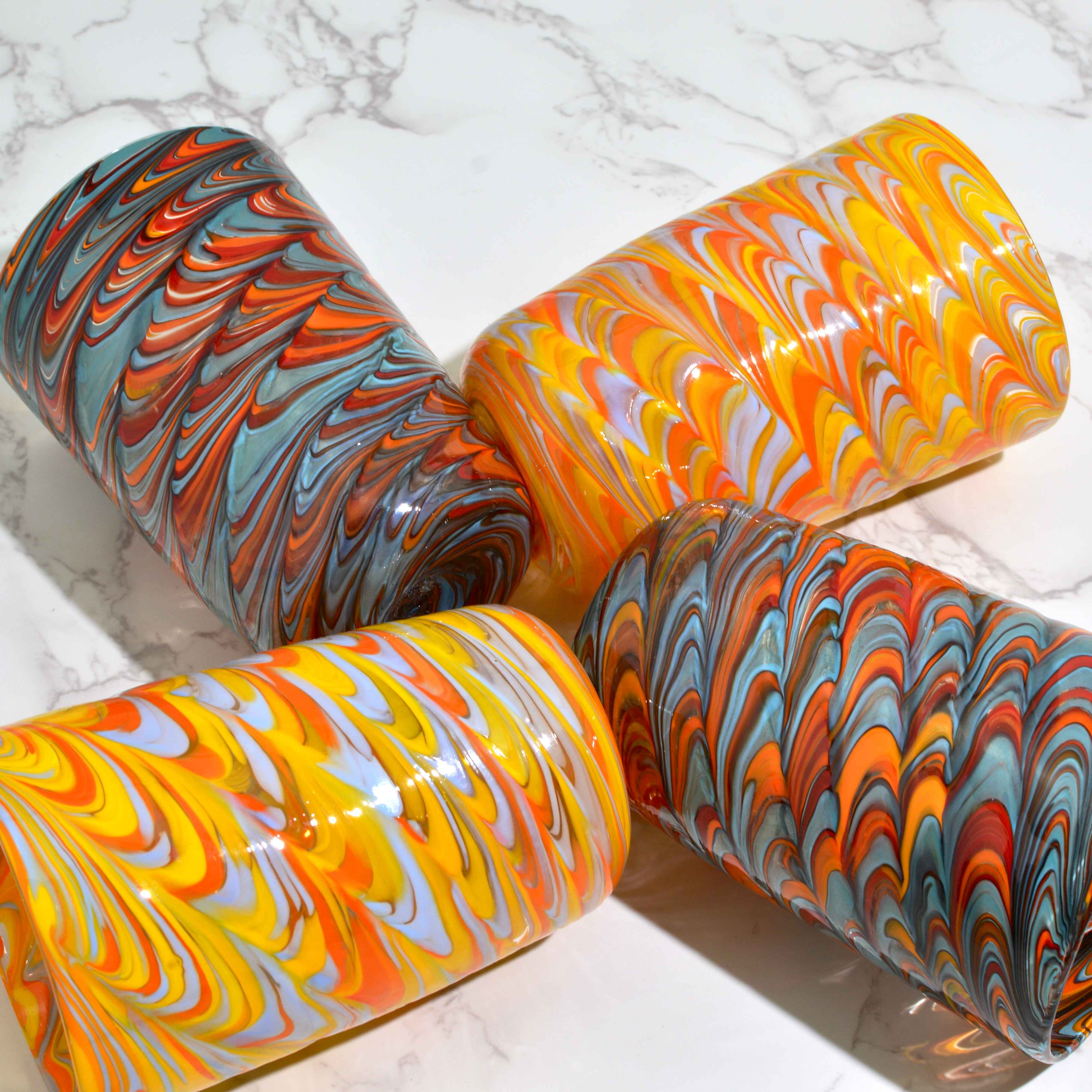 Via Graceffo - Wholesale Drinking Glass/Cup - Murano Glass Tumbler, Multicolor Pavone Marbled6