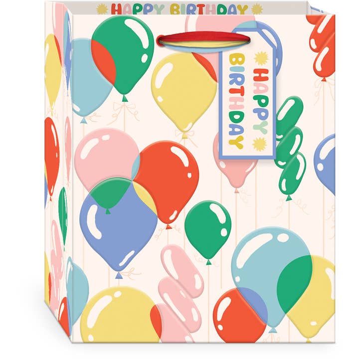 Birthday Brights Balloons Medium Vertical Bag 8" X 4" X 10" for wholesale by Punch Studio