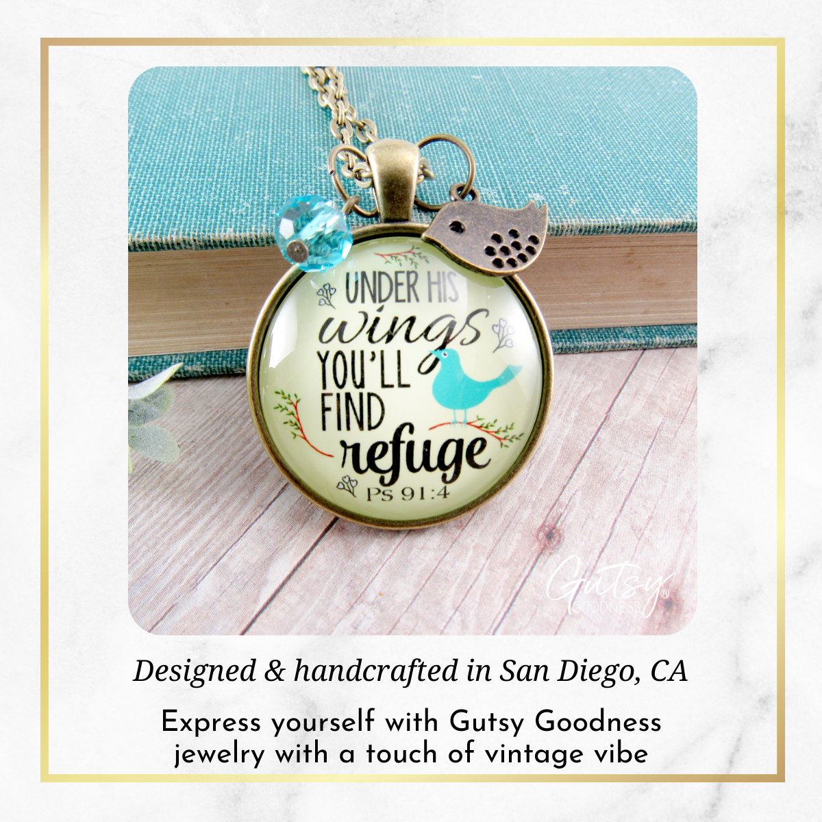 Gutsy Goodness - Wholesale Pendant/Charm Necklace - Bible Quote Necklace Under His Wings Refuge ^7