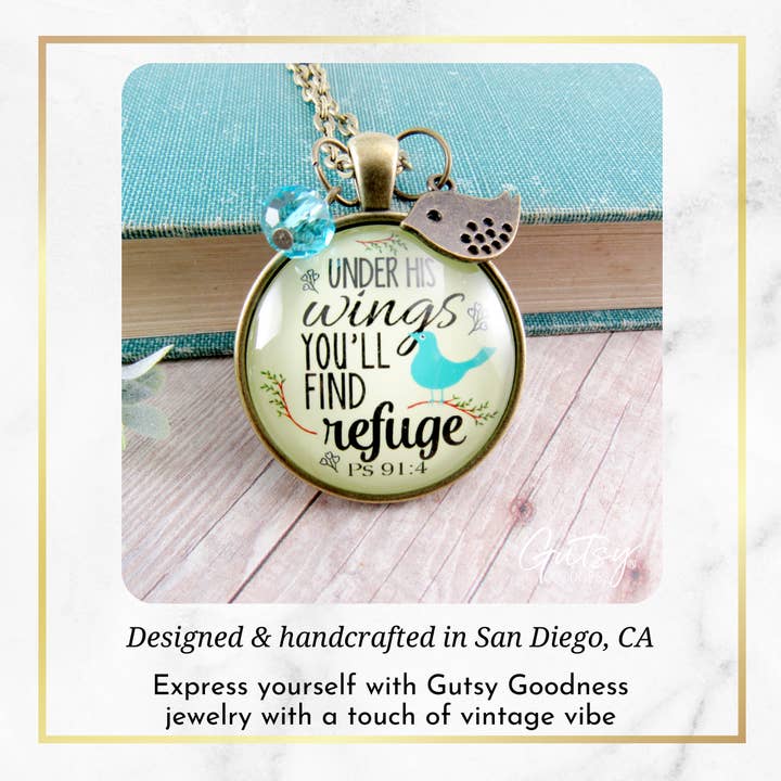 Gutsy Goodness - Wholesale Pendant/Charm Necklace - Bible Quote Necklace Under His Wings Refuge ^7