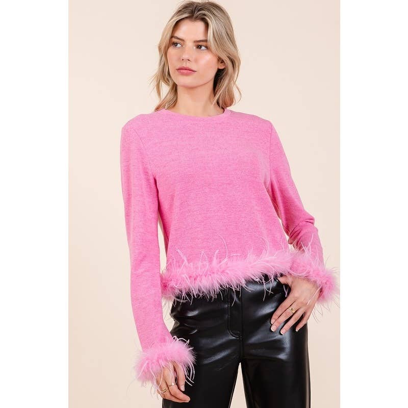 STYLE USA - Vendita all'ingrosso Tunica - Donna - TOP CORTO IN MAGLIA HACCI CON BORDO IN PIUME1