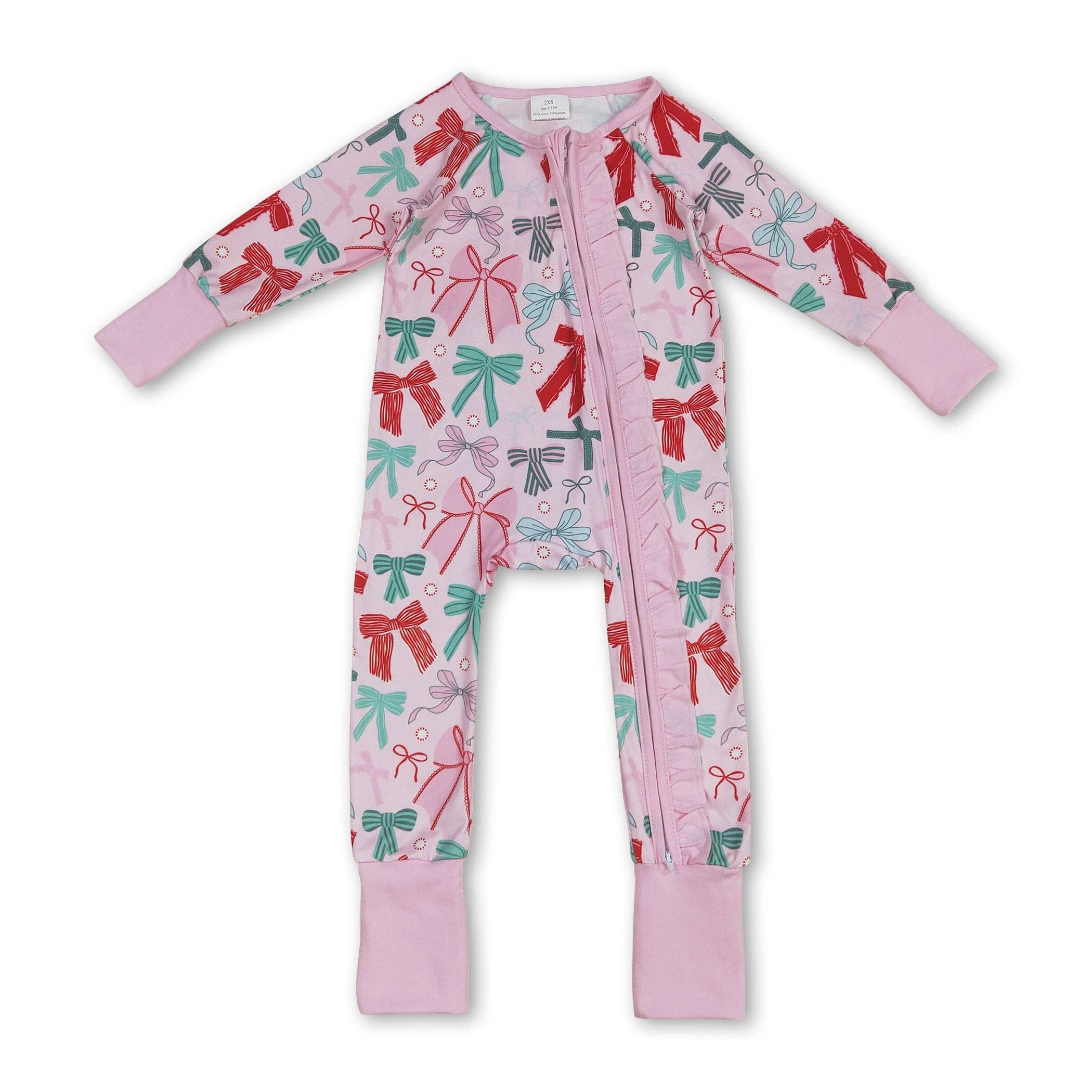 Yawoo Garments - Wholesale Jumpsuit - Baby - Pink long sleeves bows baby girls Christmas zip romper0