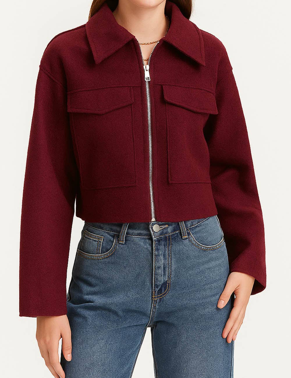 Sweetkama - Wholesale Jacket - Women's - Ladies Turn Down Collar Boxy Cropped Wool Blend Jacket17