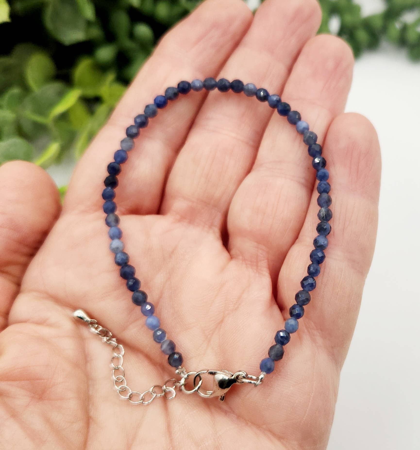 Meraki Gemstones – wholesale Beaded bracelet – Sodalite Bracelet Faceted 3MM w/Silver Color Clasp3