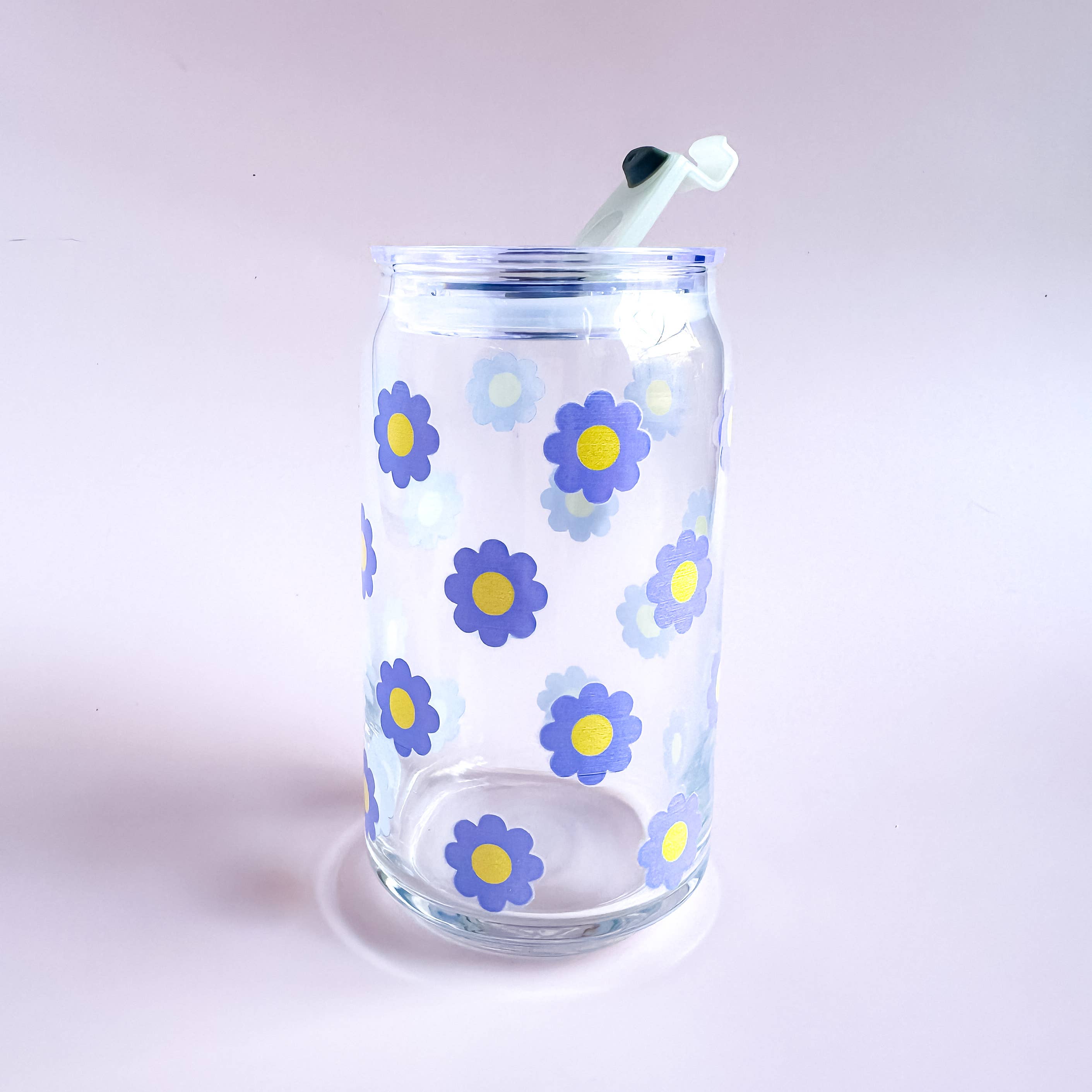Oak Shore Collective LLC - Wholesale Drinking Glass/Cup - Purple Daisies | Libbey Glass Beer Can Iced Coffee Glass3