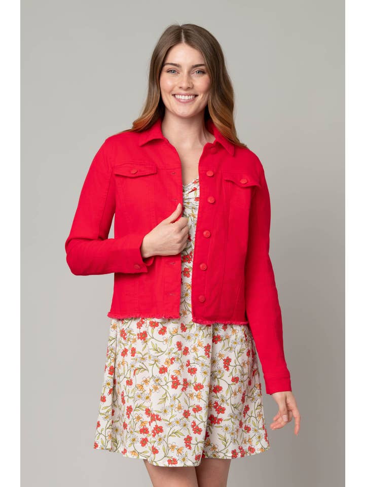 Pine Apparel - Wholesale Denim Jacket - Women's - Frayed Denim Jacket w/ Novelty Buttons
2