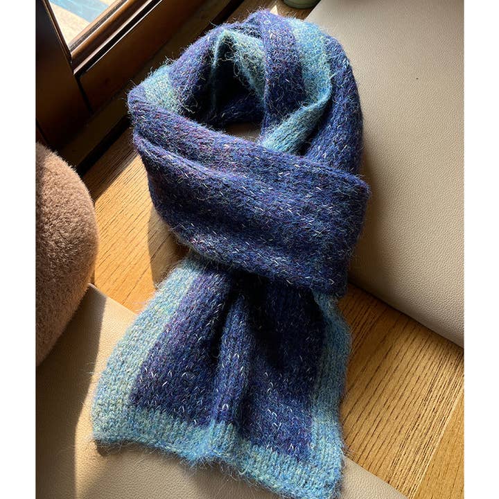 Marayn - Wholesale Scarf – Women's - Chunky Knit Colorblock Mohair Scarf Soft Chic Essential3