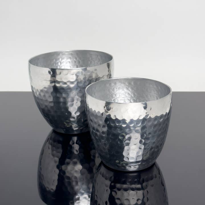 India Handicrafts Inc - Wholesale Plant Pot - Simple Hammered Aluminum Planters, Set of 2