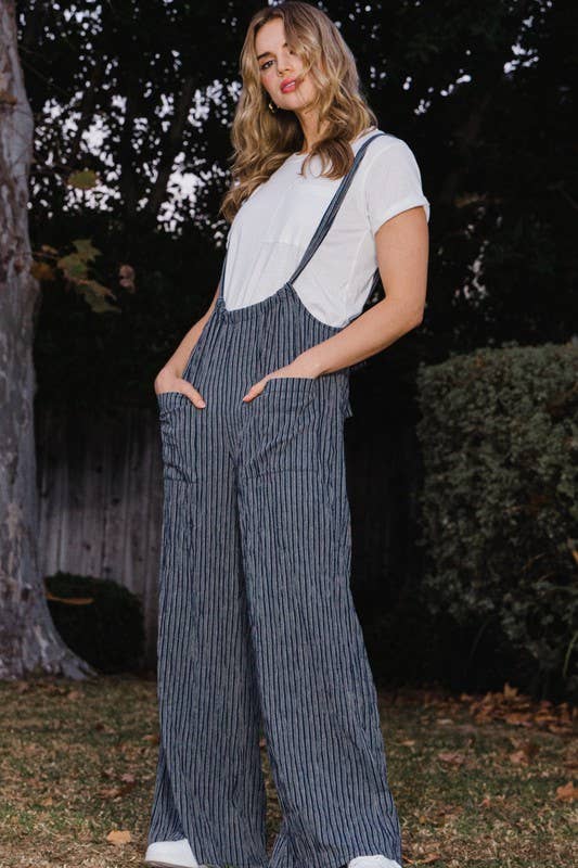 Oddi - Wholesale Jumpsuit - Women's - Wide Leg Stripe Suspender Jumpsuit14