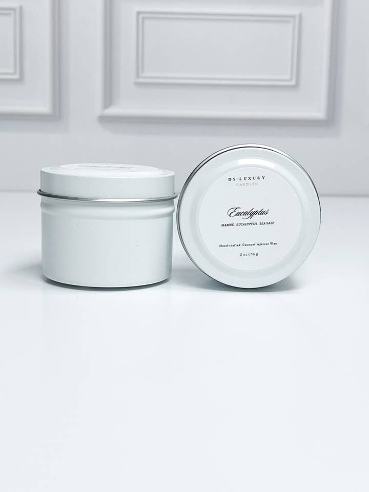 Eucalyptus— 2 oz White Tin for wholesale by DS Luxury Candles