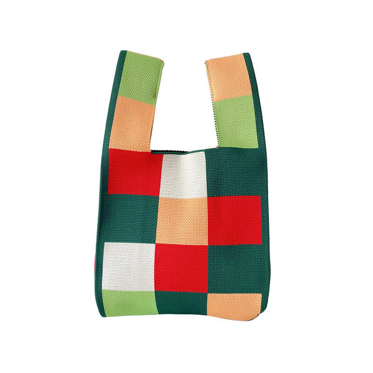 ACCITY - Wholesale Tote Bag - Women's - PINK AND GREEN CHECKERBOARD KNIT TOTE BAG_CWAB23942