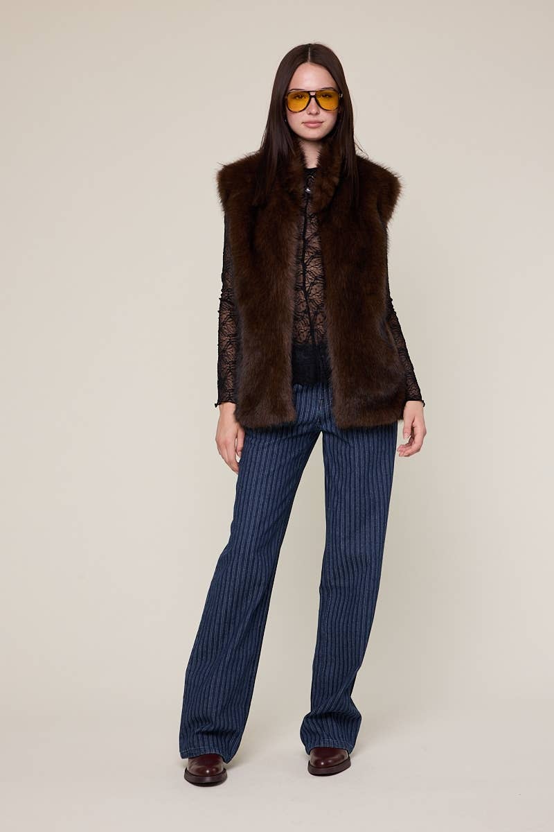 Sky to Moon - Wholesale Outerwear Vest - Women's - BROWN SOLID COLOR SLEEVELESS CASUAL FAUX FUR VEST9