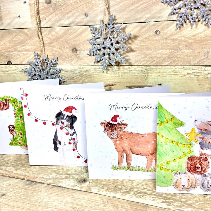 Pakke med 10 sneklædte julekort for engroshandel hos Arty Bee Designs