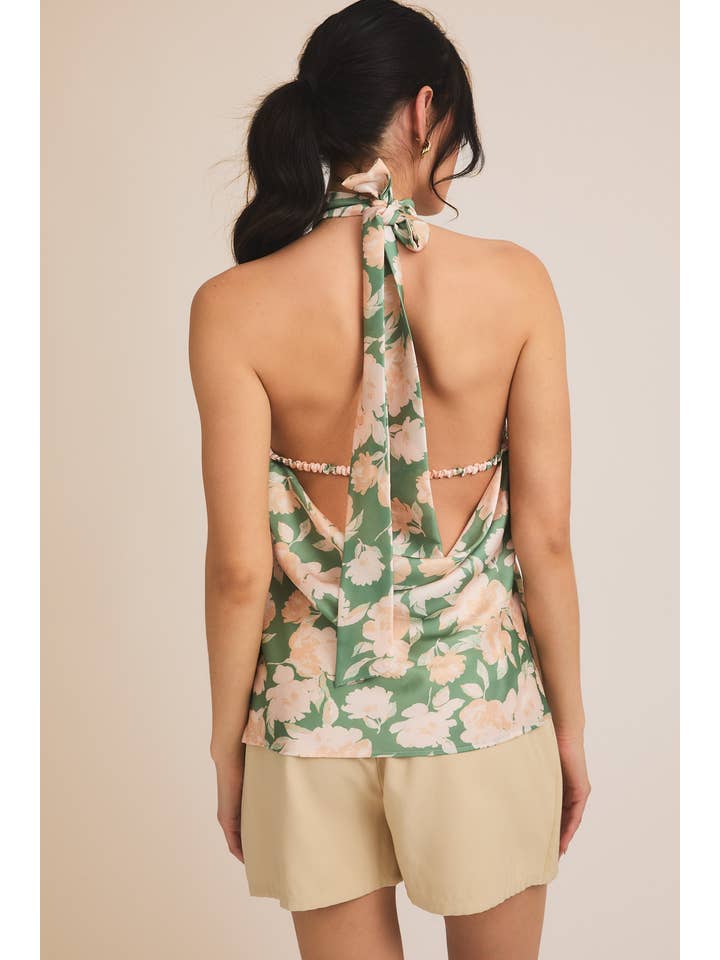 HALTER NECK BACK STRAP FLORAL PRINT TOP for wholesale on Faire