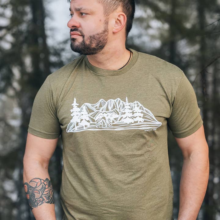 Bear and Mountain, Unisex T-shirt, Responsibly Made for wholesale by Mountain Mornings