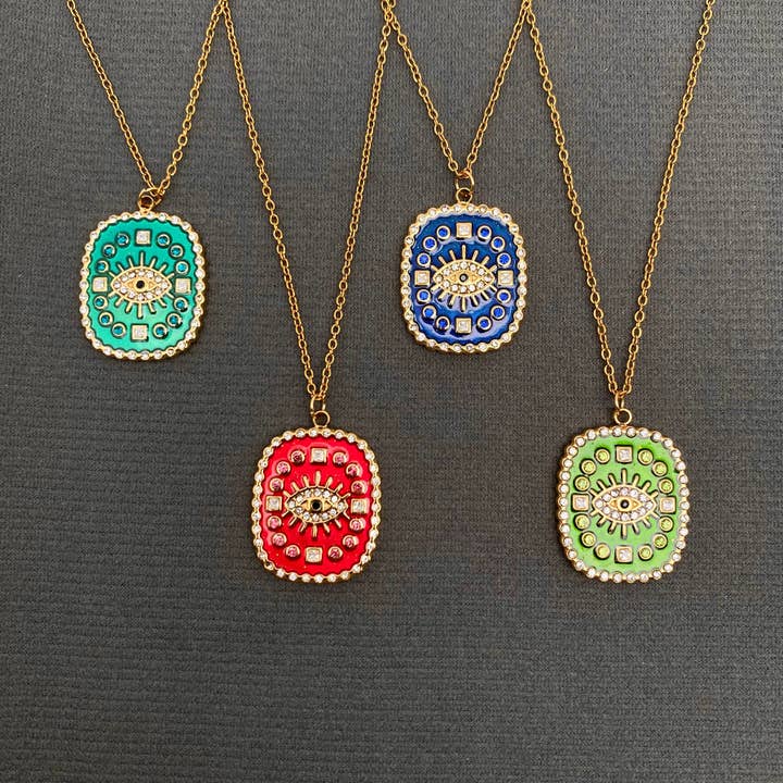 Colar de Aço Inoxidável Banhado a Ouro 18K com Olhos Malignos Incrustados CZ - FGS por atacado de Mio Queena