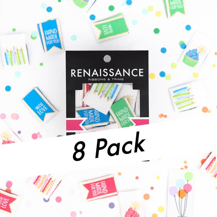 Happy Birthday - Woven Label Pack - 8 PACK for wholesale by Renaissance Ribbons