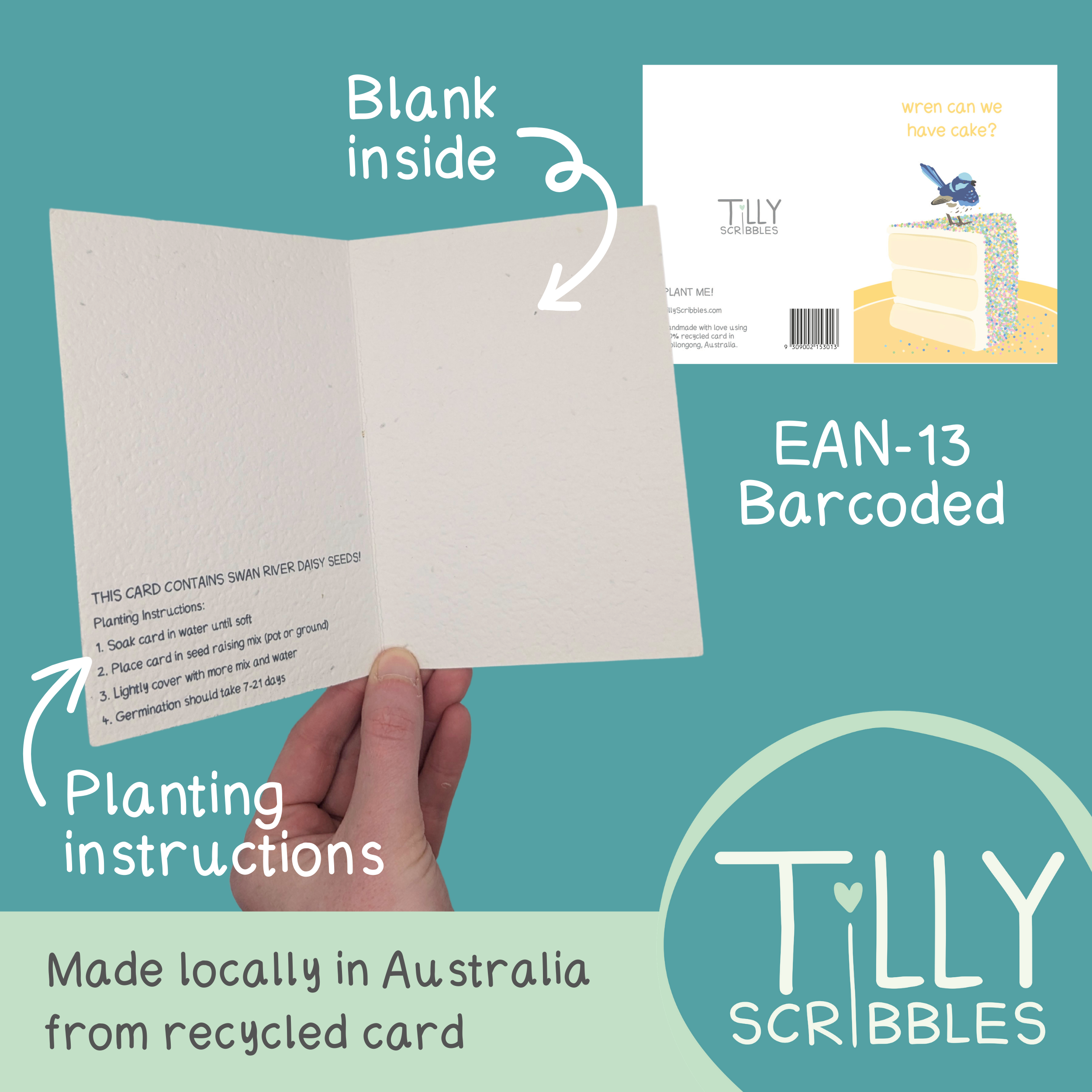 Tilly Scribbles - Wholesale Birthday card - Plantable Fairy Wren Birthday Card1