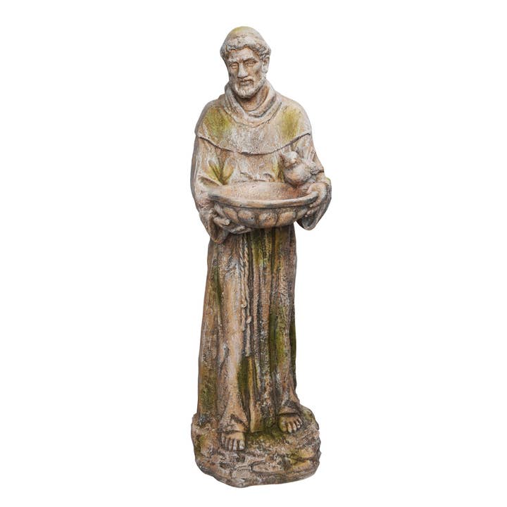 Alpine Corporation - Wholesale Bird Feeder - Old World St. Francis Statue w/ Bird Feeder - Mossy Finish