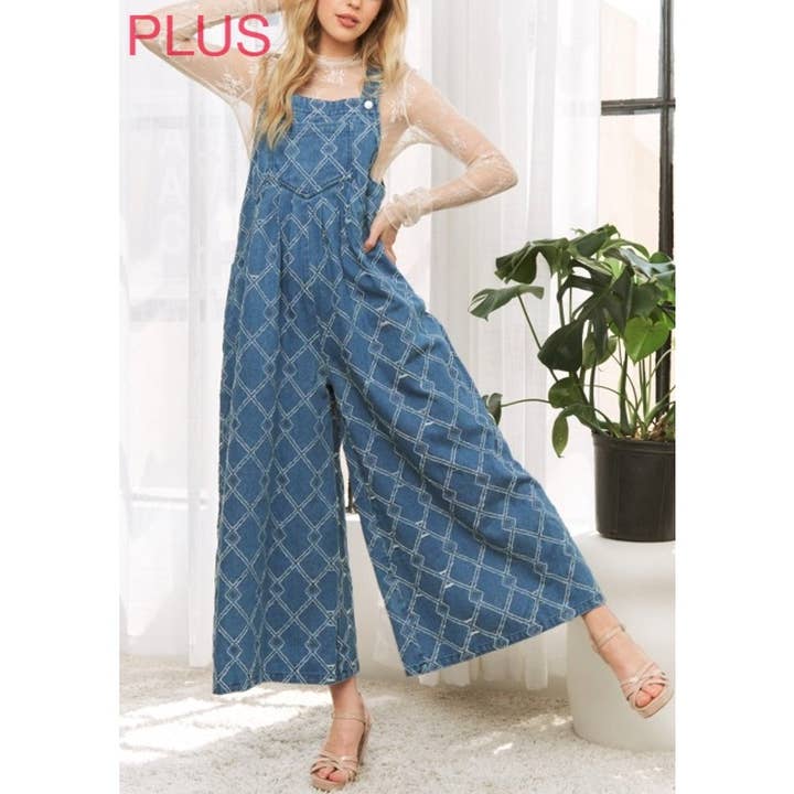 10163X Macacão Plus Size em Sarja de Algodão com Textura Geométrica J por atacado de Coloring You