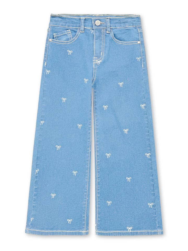 Cutie Patootie Clothing - Wholesale Jeans - Kids - GDP-M26-89469B Girl's Wide Leg Bow Print Denim Jean4