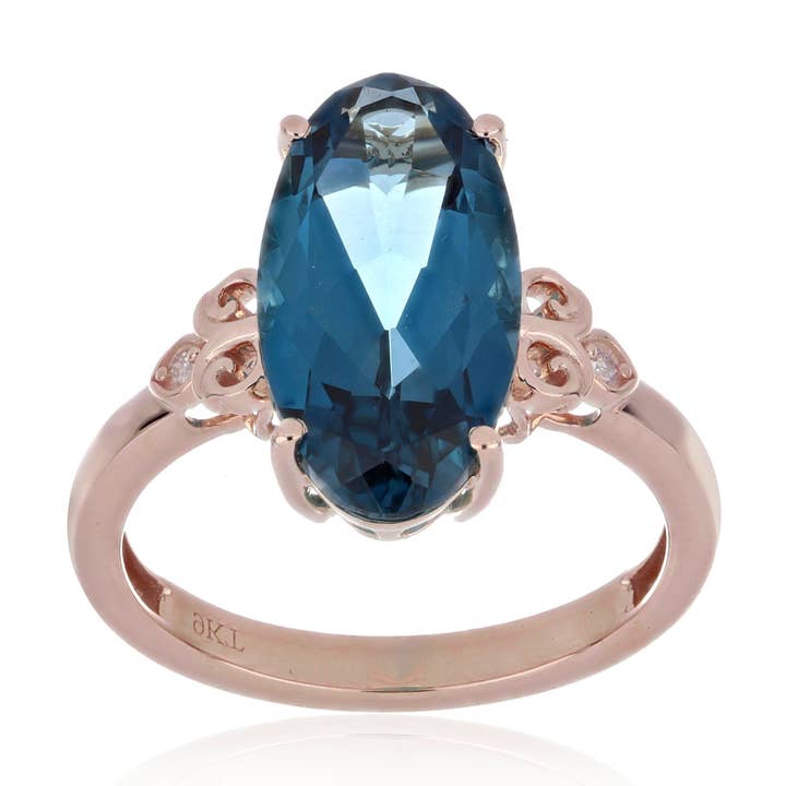 London Blue Topaz With Diamond EF-VS 6.20vtw Ring In 9KT Rose Gold for wholesale by Jaipur Jewelry