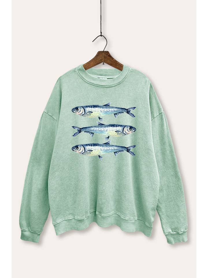 VINTAGE POINT USA - Wholesale Grafisch sweatshirt - Dames - DRIE SARDINES GRAFISCHE MINERALE WASSING SWEATSHIRT1