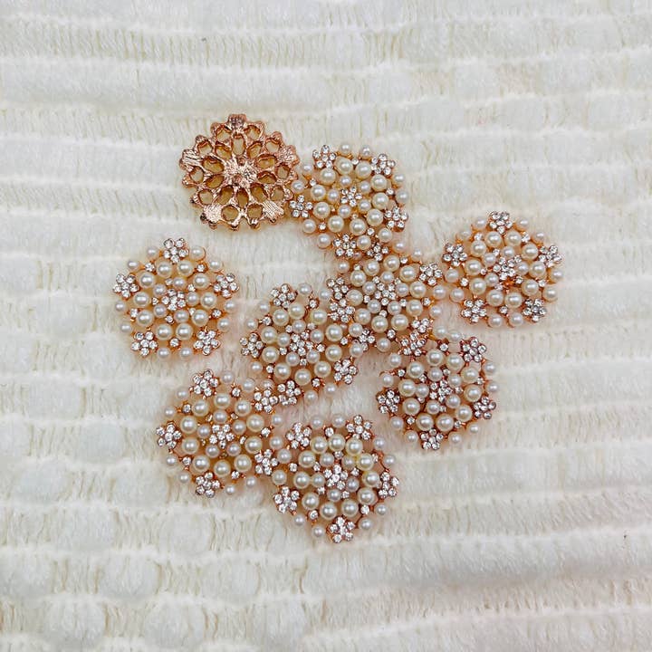 Rhinestone pearl flat back button, embellished button for wholesale by Jazy and Eve