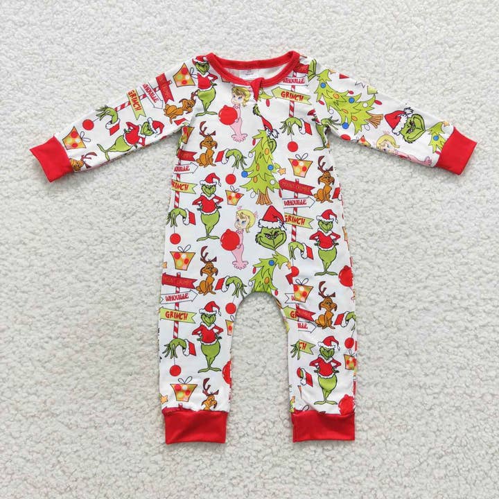 Aier Wholesale - Wholesale Sleepwear Set - Kids - Family Girls Boys Green Face Rompers Pants Pajamas Sets