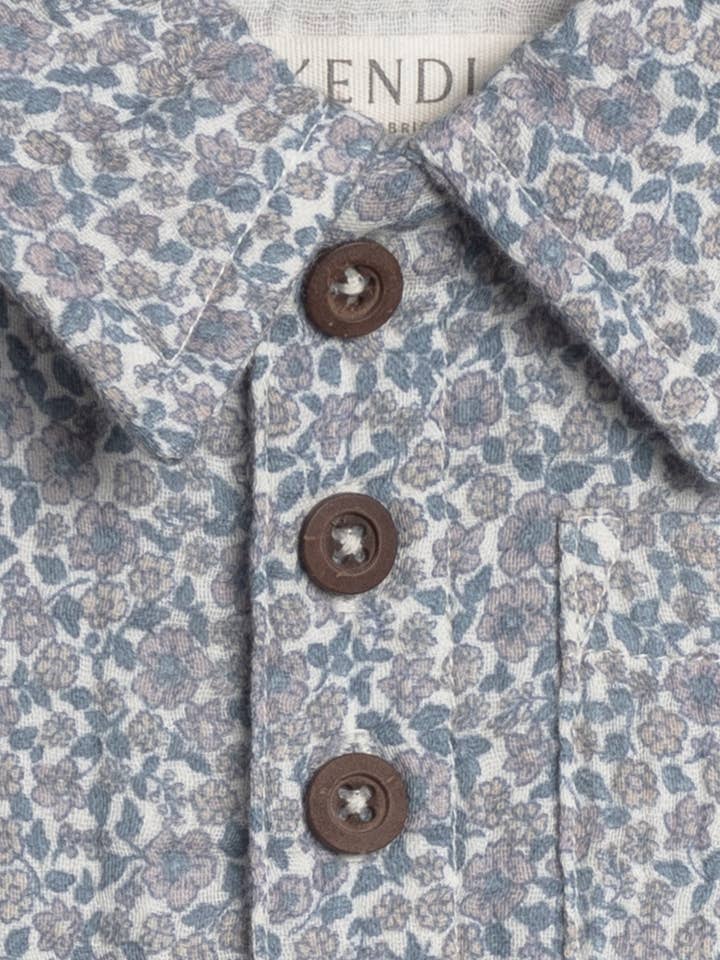 Colored Organics - Wholesale Shirt - Baby - Organic Ezra Muslin Short Sleeve Polo - Gianni Floral/Marino