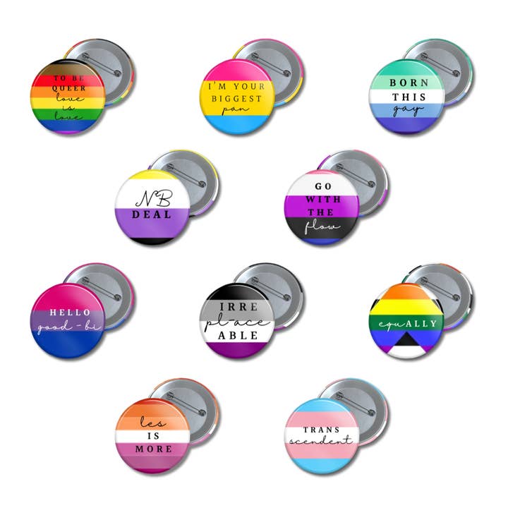 LGBTQA+ Pride (10 piece) | 1-1/4 Inch Pinback Buttons for wholesale by E. Paganelli Art