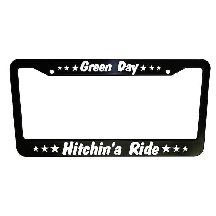 Green Day Hitchin’a Ride Black Plastic or Aluminum License Plate Frame Truck Car Van Décor Car Accessories New Car Gifts Metallic Frame for wholesale by MonkeyFeetGraphics