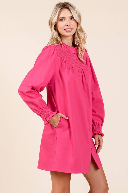 GeeGee x Lovelo - Wholesale Dress - Women's - Plus Smocked Shirt Mini Dress, MD50956PL.1