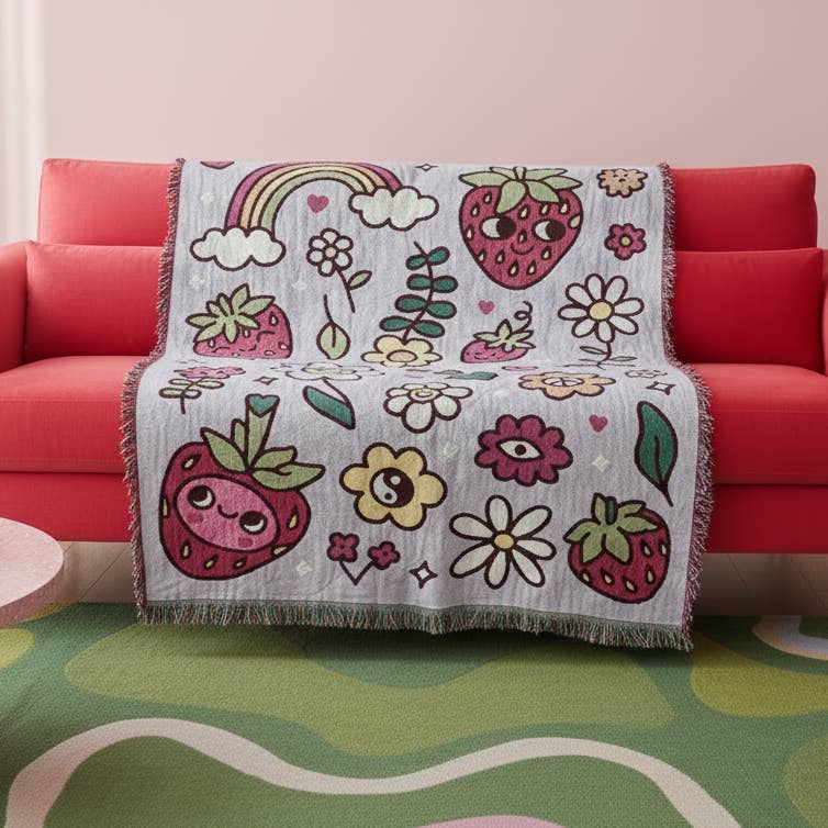 Wokeface - Wholesale Throw Blanket - Blanket - Strawbebby Strawberry Berry Rainbow Flower Cute5