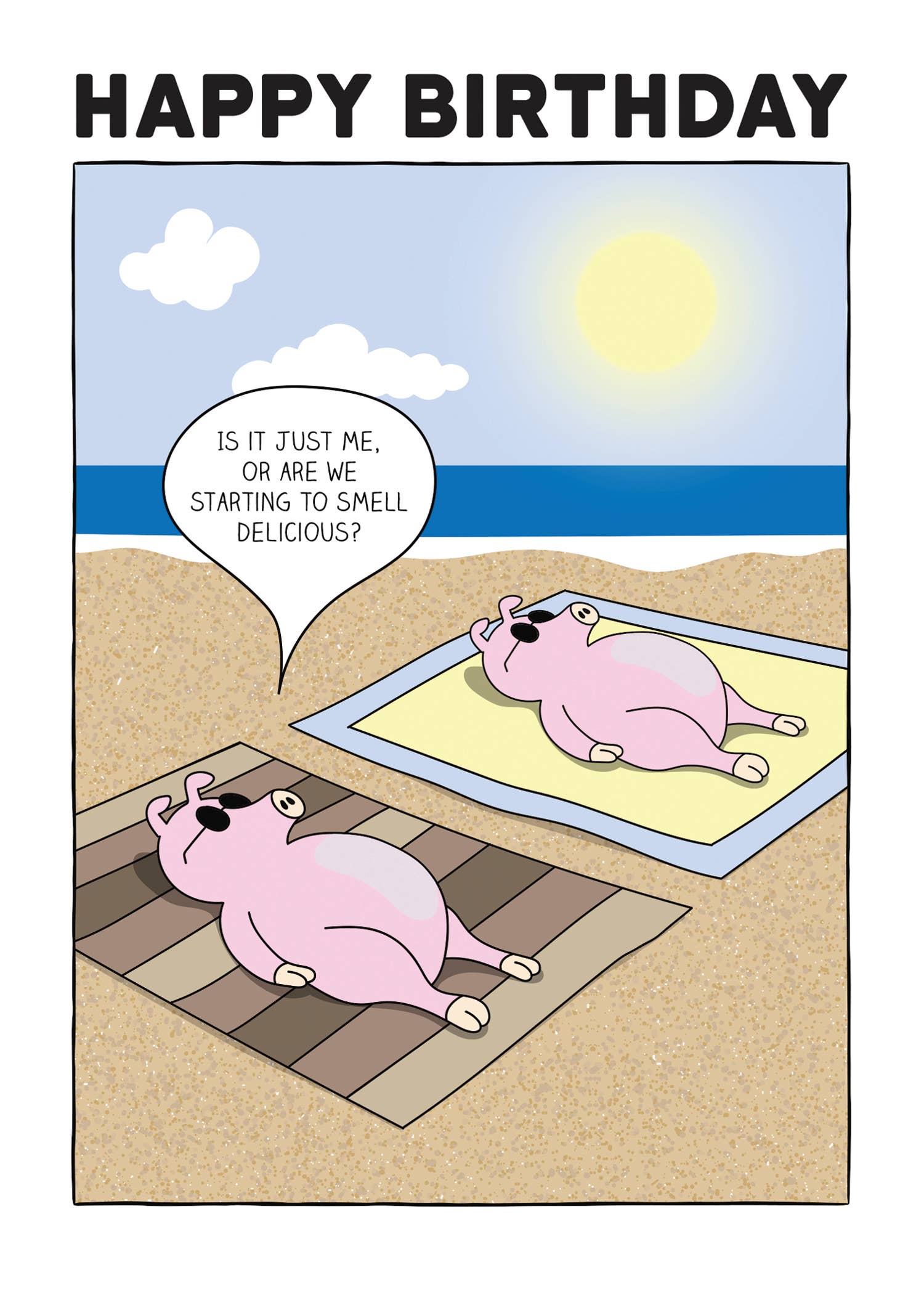 Oatmeal Studios - Venta al por mayor Tarjetas de cumpleaños - Tarjeta de cumpleaños para cerdos tomando el sol, 93221