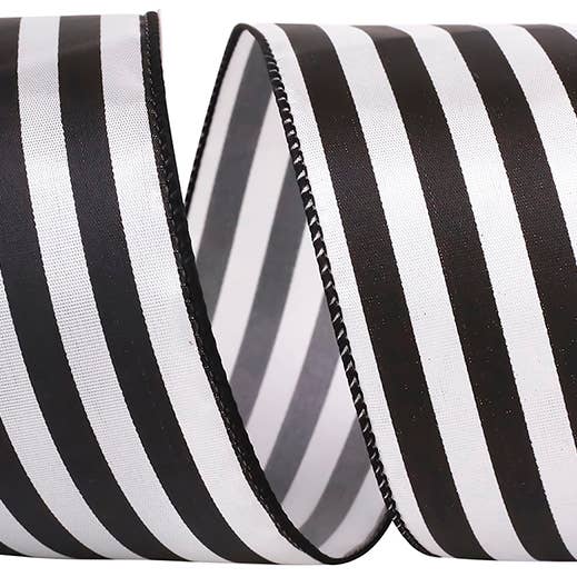 Continuous Stripe Black & White Wired Edge, Blac-/white for wholesale by RELIANT RIBBON