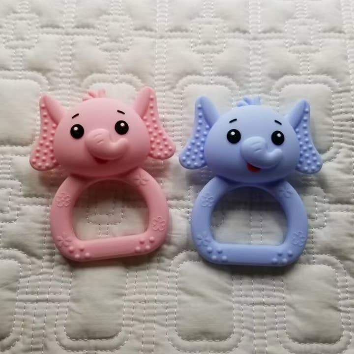 Blue & Pink Silicone Elephant Baby Rattle for wholesale by D & C TOYS