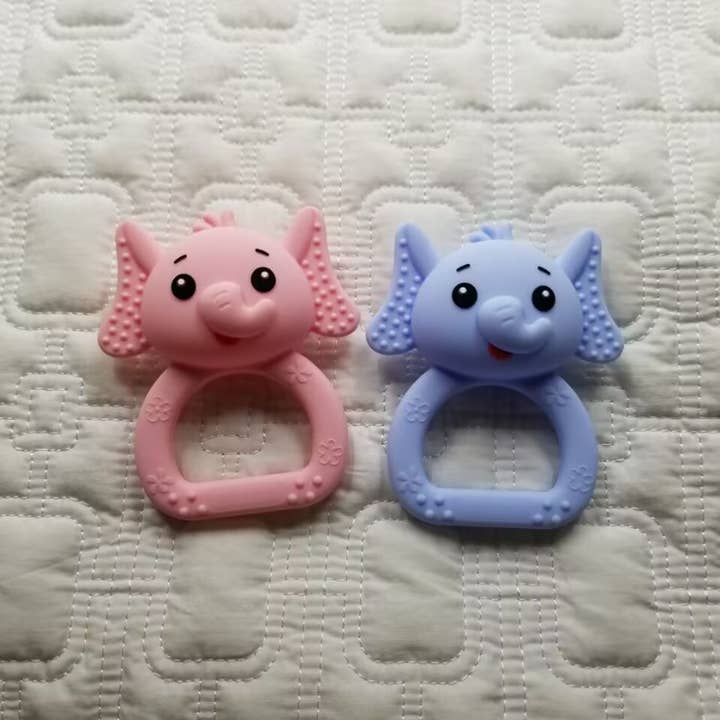 Blue & Pink Silicone Elephant Baby Rattle for wholesale by D & C TOYS