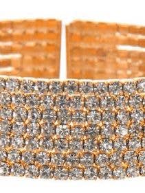5 Row Rhinestone Cuff in Gold Bracelet for wholesale by Accessorize Me