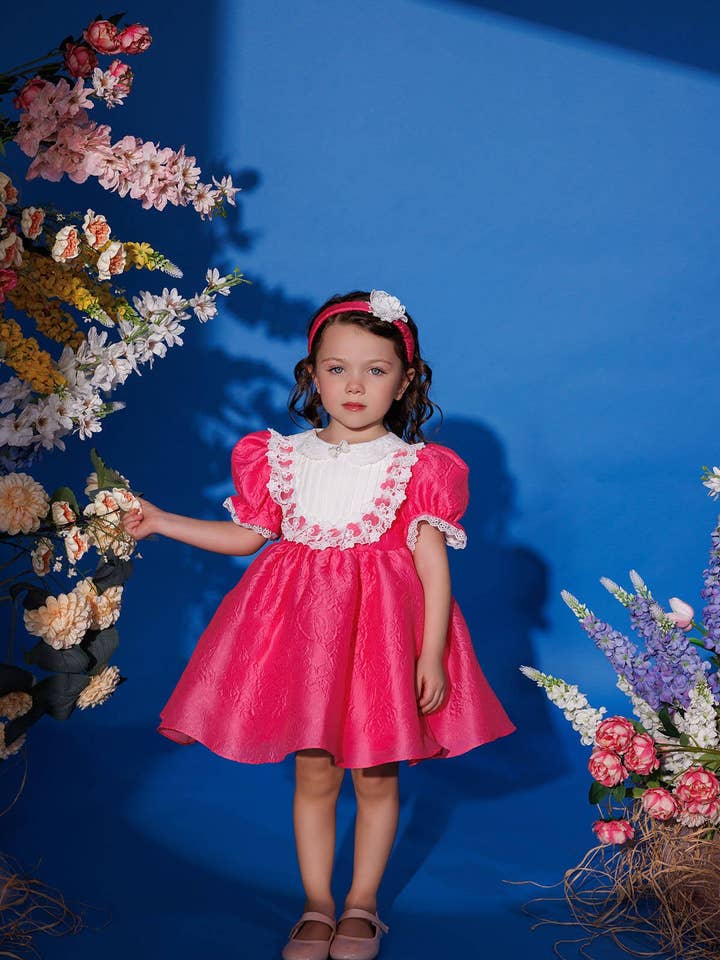 Fuchsia Babyklänning för Flicka med Hårtillbehör 6-24 Månader 35359pr för wholesale av Pamina Kids