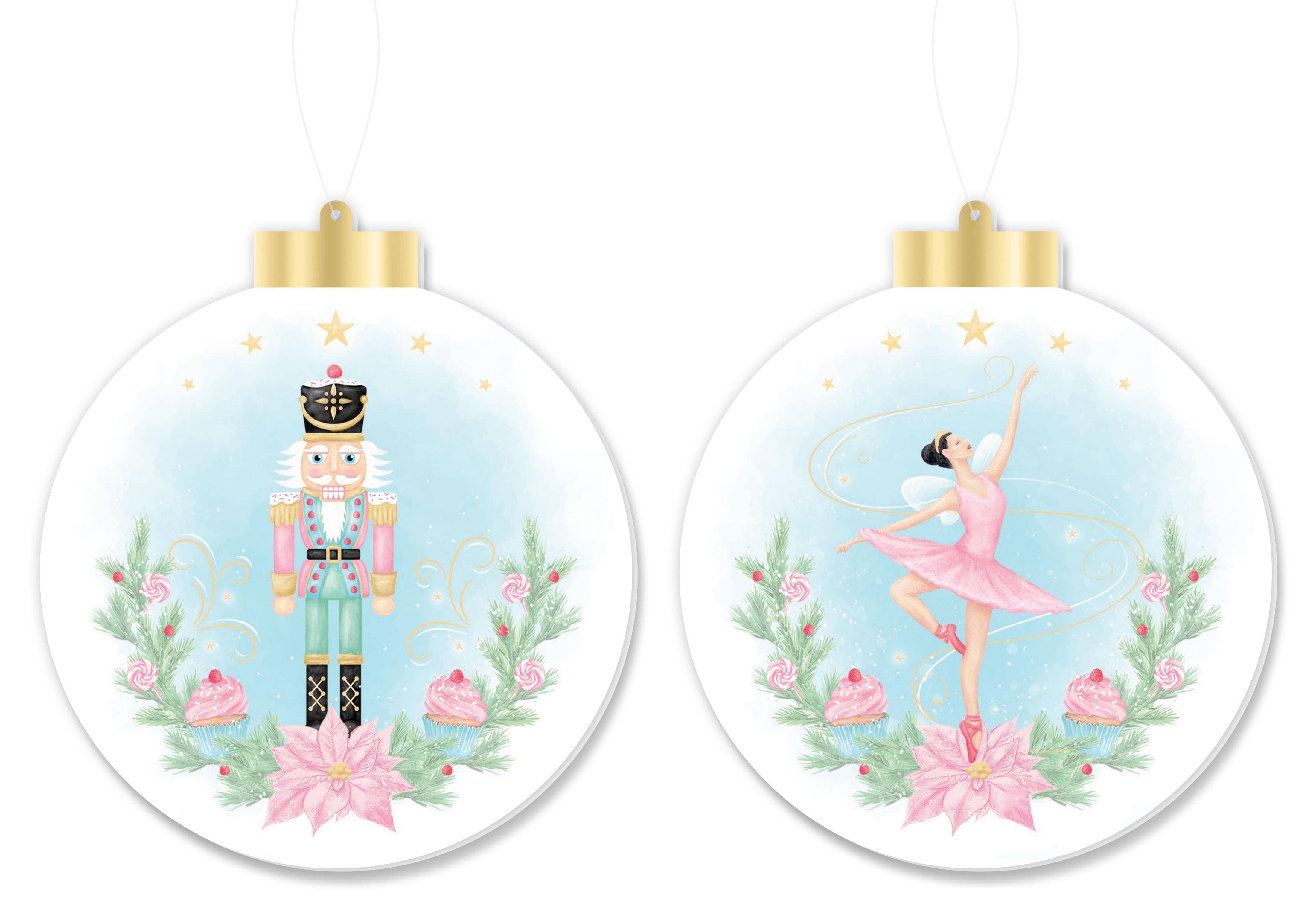 General Wholesale Inc - Wholesale Ornament Set - 5.5"H DBL-SIDED NUTCRACKER OR BALLERINA ORNAMENT-PINK/RD/BLUE/GRN/GLD/WHT-XJ00792