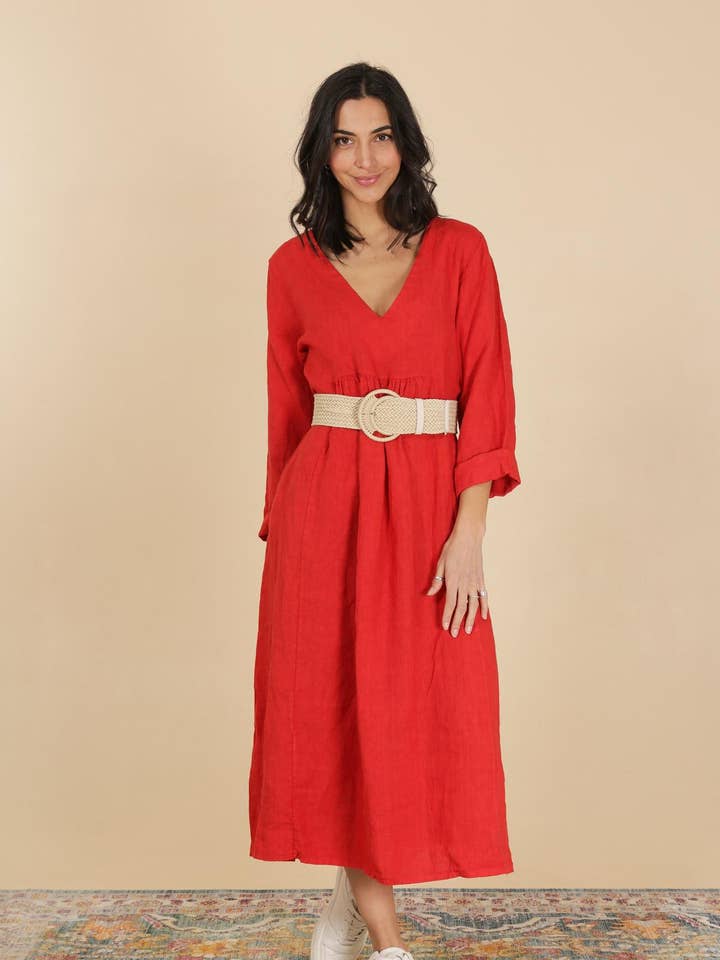 Vestido em linho pesado premium 100%LINEN 62833 por atacado de la maison des fibres naturelles