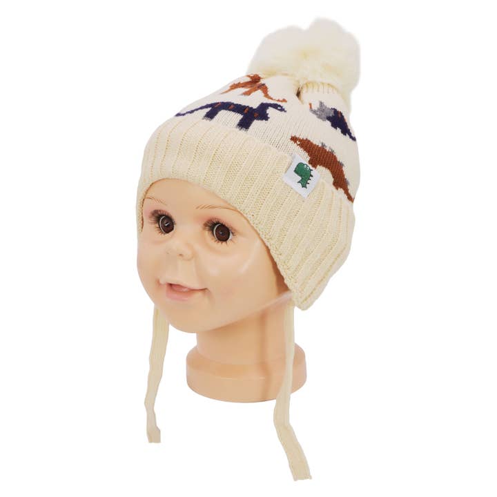 ASSORTED Kids Dinosaur Ear Cover Chin Strap Beanie for wholesale on Faire2