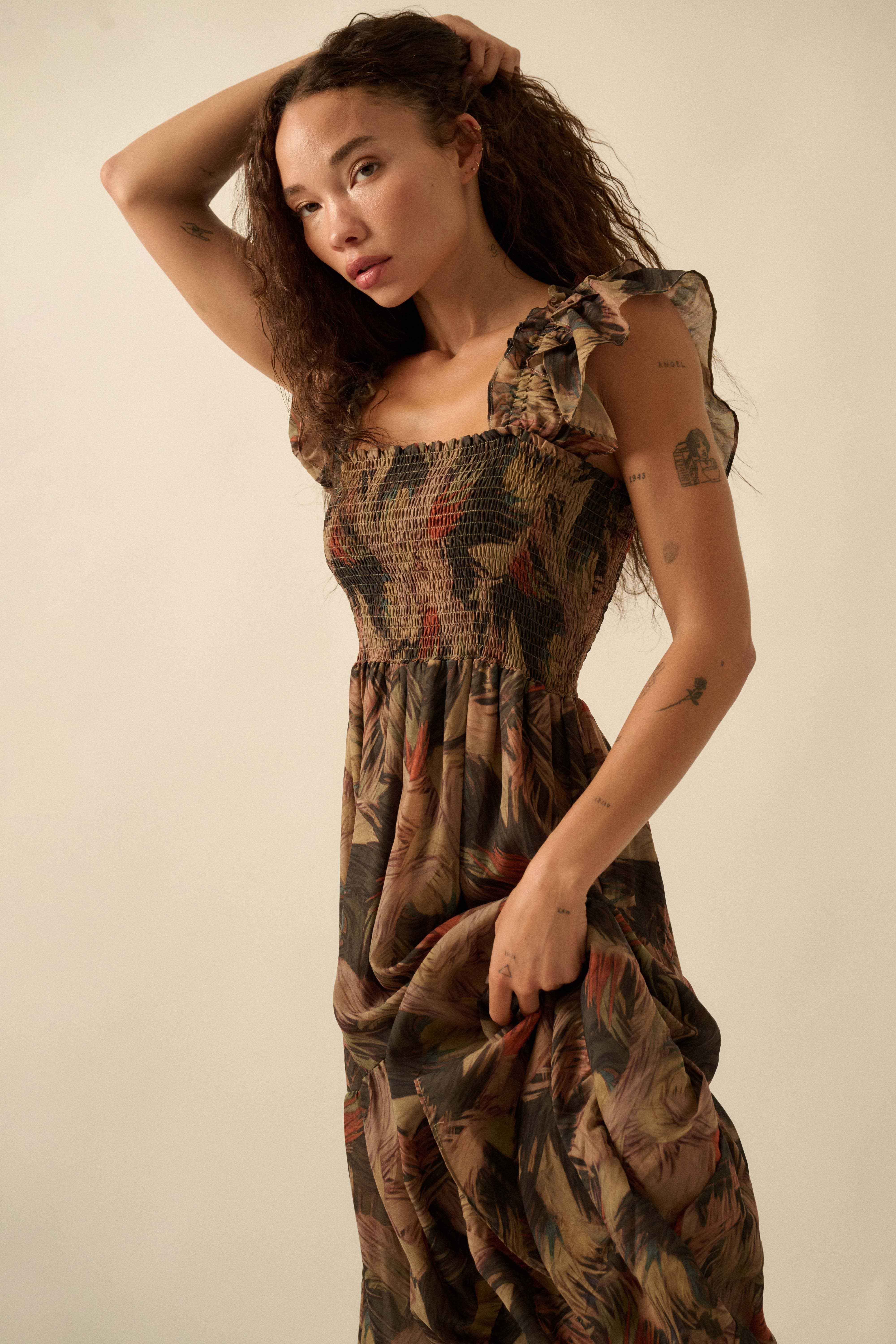 Promesa USA - Wholesale Dress - Women's - Abstract-Print Smocked Ruffle Midi Dress15