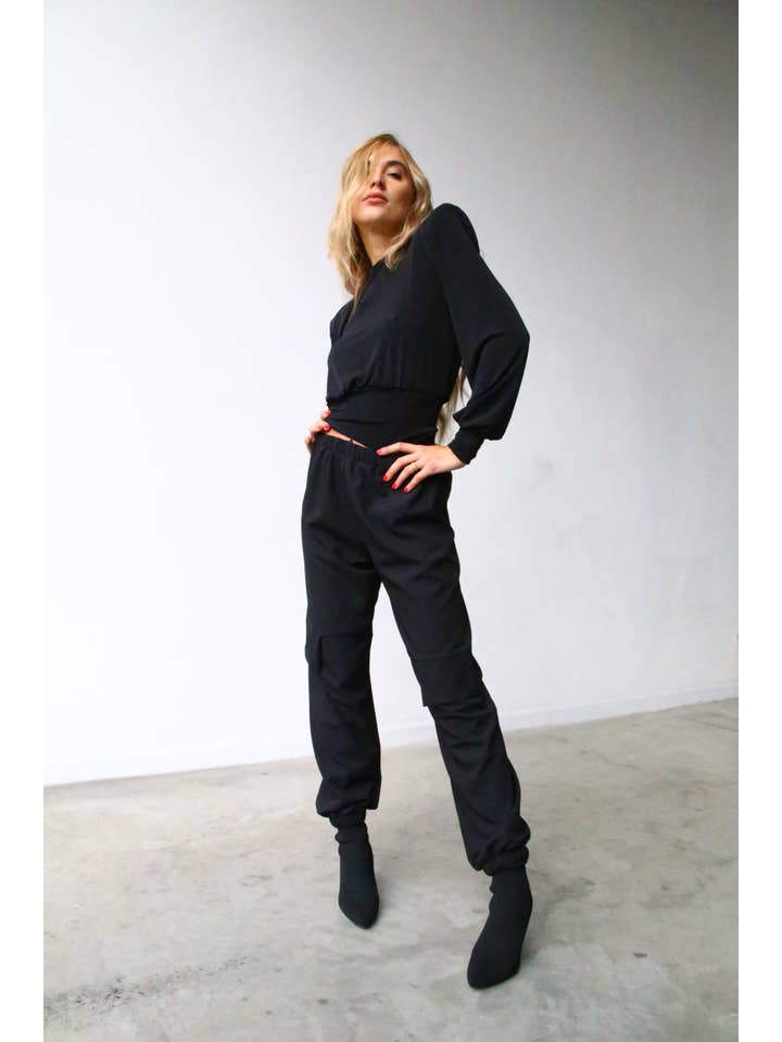 Sable P4050 BLACK CARGO PANTS WITH ELASTIC HEM for wholesale on Faire2