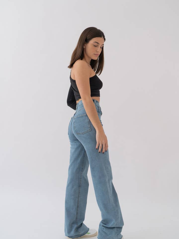 WIDELEG CINTURA ALTA - AZUL CLARO por atacado de Matcha Jeans