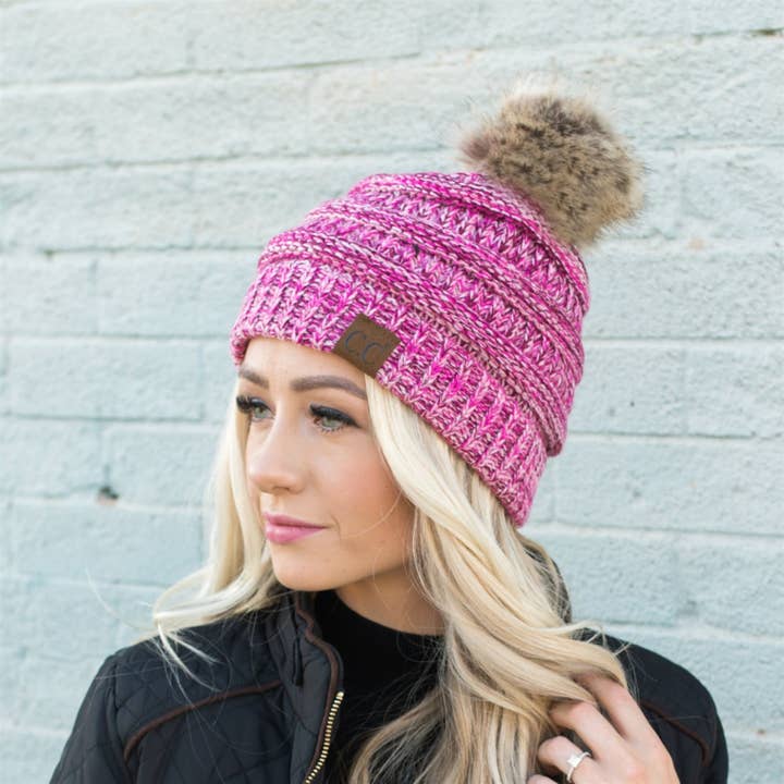 Truly Contagious - Wholesale Beanie - Women's - CC Trending 4-Tone Women's Beanie w/ Tan POM ( YJ-816POM )