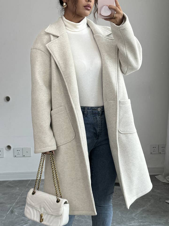 Collarless Longline Trench Coat for wholesale by Aria Romance